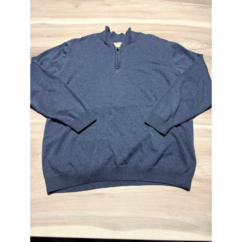 Cabela's Quarter Zip Sweater Mens L Blue 100% Cotton Outfitter Series‎ Pullover